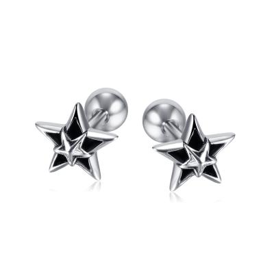 China Vintage Punk Rock Jewelry 316 Stainless Steel Mens Star Stud Earrings Women's Stud Earring For Hip Hop for sale