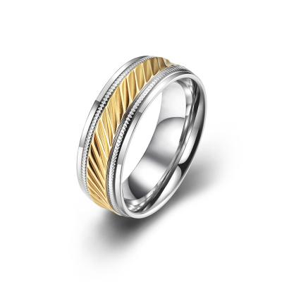 China CLASSIC Elegant Men's Jewelry 316 Stainless Steel Engagement Ring 18K Gold Plated Wedding Bands for sale