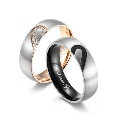 China Romantic IP Rose Gold Plated 316 Stainless Steel Hearts Couple Ring For Lovers Anniversary Jewelry for sale