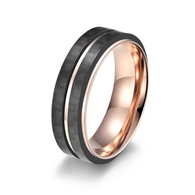 China CLASSIC Women's Ring Girls Elegent Carbon Fiber Engagement IP Rose Gold Plated 316 Stainless Steel Cocktail Ring for sale