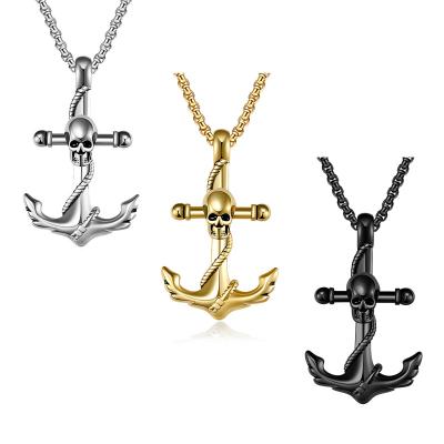 China 316 Stainless Steel Skull Pendant Mens Biker Rock Jewelry Anchor Punk Punk Necklace for sale