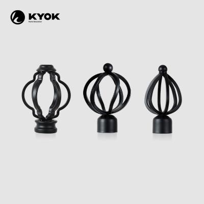 China KYOK Metal Curtain Rod and Contemporary Curtain Accessories Iron Material Black Classic Curtain Finials for Home Decor for sale