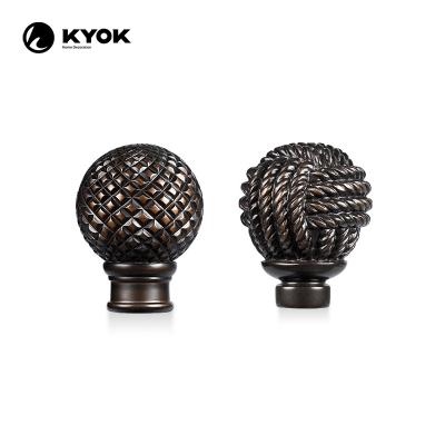 China KYOK contemporary 28mm metal curtain rod with decorative resin curtain finials round shaped curtain head for home decoration for sale