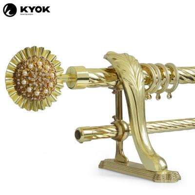 China Mid Century Modern Sunflower Finial Shape KYOK Gold Custom Curtain Rod for sale