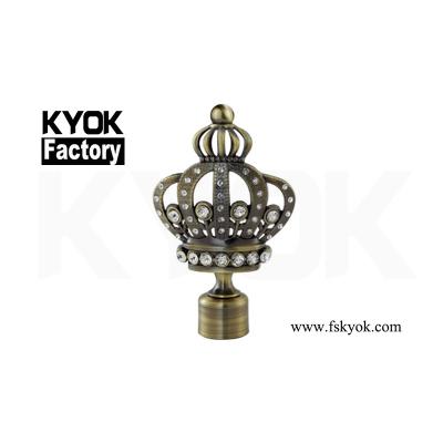 China Durable KYOK Curtain Accessories Fittings Curtain Rod Finials Rose Metal Iron Crown Shape With Crystal For Hoom Decoration D19MM KY1217 for sale