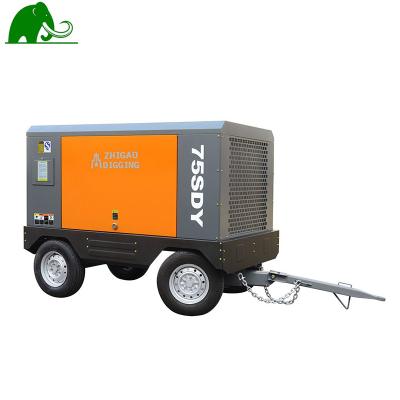 China Lubricated 8 Bar 75SDY -8 Portable Air Compressor China Four Wheel Air Compressor for sale