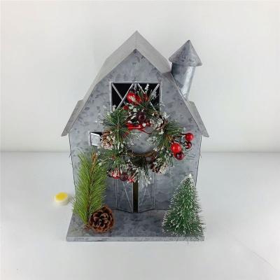 China Factory Direct Sale Metal Christmas Ornament OEM Bulk Christmas Ornaments Decor LED Iron Galvanized House Model for sale