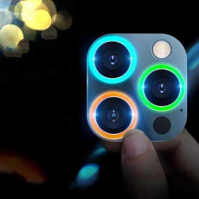 China Glowing Camera Lens Glass Camera Lens Protectors For iPhone 13 Luminous Ring Glass Camera For iPhone 11 12 pro Max Mini Fluorescent Tempered Film for sale