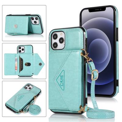 China With New Stand Wallet Leather Messenger Bag Phone Case For iPhone 13 12 11 pro XS XR Max SE2022 8/7 plus Flip Card Slot Lanyard Phone Cover for sale