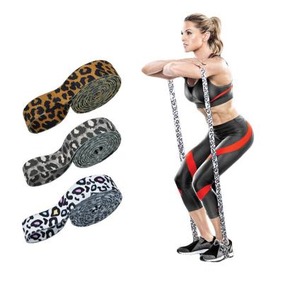 China Custom Elastic Squatting Leopard Leg Arm Hip Yoga Exercises Home Gym Workout Fitness Home Exercise Top Print Long Resistance Bands Set for sale