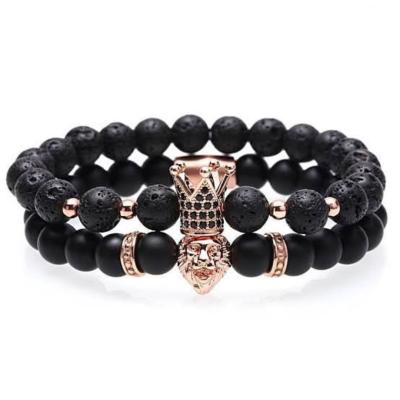 China 2021 Vintage Hot Sale Wholesale Men's Lion Crown Bracelet Lava Stone Bracelet for sale