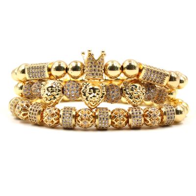 China FASHIONABLE new design high quality CZ diamond lion beads crown bracelet gift men luxury macrame bracelet set for sale