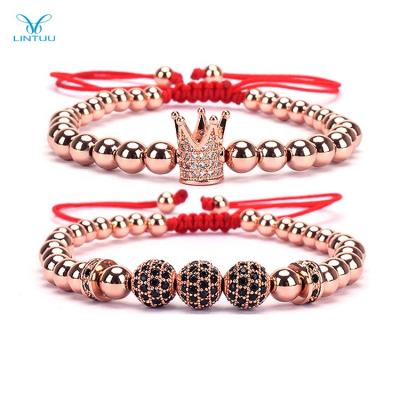 China Wholesale 2Pcs/Set TRENDY Natural Stone Bead Man Bracelets Popular Pave CZ Crown Ball Bracelets for sale