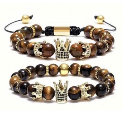 China Wholesale Fashion Custom 8mm Tiger Eye Stretch Hot Selling Natural Stone Lava Bead Bracelet Set For Couples for sale