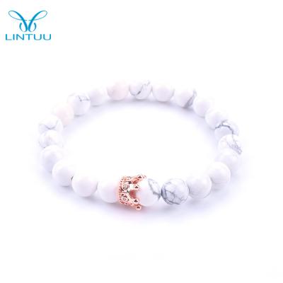 China Fashion/Sporty Bead Casual Natural Marble Stone Gold Plated Crown Bracelet Women for sale