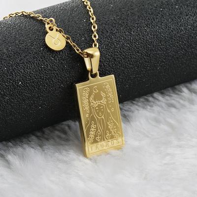 China FASHIONABLE waterproof non tarnish stainless steel jewelry gold square zodiac sign tarot card pack necklace for sale