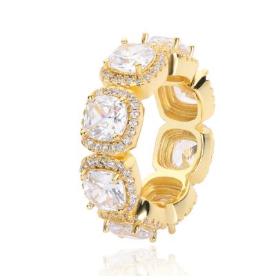 China Trendy Hiphop 925 Gold Plated Copper Cubic Zircon Engagement Couple Ring Jewelry for sale