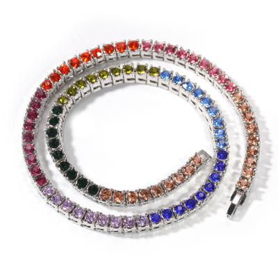 China Hip Hop 4mm Alloy Color Diamonds Necklace Hiphop Hot Selling Fashionable Exaggerated Personality Jewelry for sale