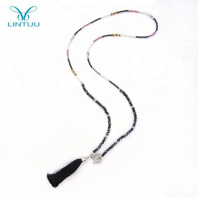 China Fashionable Stone Beaded Black Zinc Alloy Clasp Tasseled Jasper Necklace for sale