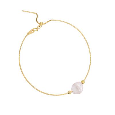 China TRENDY 14K Gold Plated 925 Sterling Silver Elegant Natural Freshwater Chain Charm Pearl Bracelet for sale