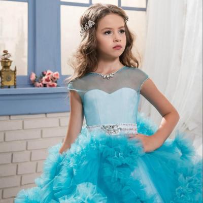 China Breathable Girl's Pink Princess Tailed Dress Bridesmaid Performance Dress New Summer European Gorgeous Dress for sale