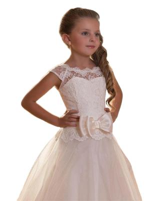 China Breathable Lace Sleeveless Wedding Dress For Girls Backless Princess Dress White Bow Birthday Dress For Kids for sale