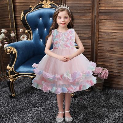 China Fashion Delicate Multi-Layer Pink Dress Elegant Children's Pink Dress Flower Girl's Breathable Wear for sale