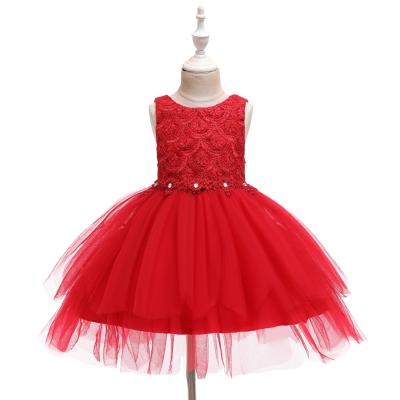 China Breathable Baby Dress Little Queen Fashion Princess Fluffy Tutu Baptism Dress Embroidered Kid Red Formal Dress for sale