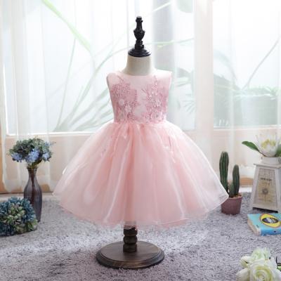 China Korean Exquisite Breathable Child Pink Dress Birthday Party Embroidered Beading Lovely Design Evening Dress for sale