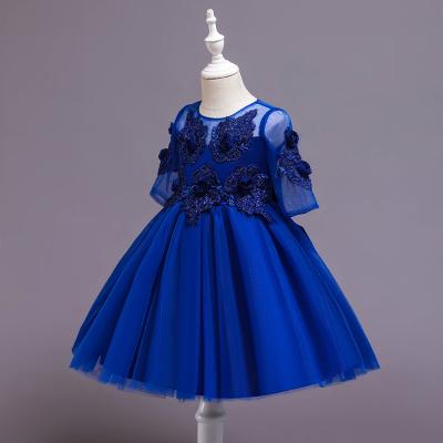 China High Quality Anti-wrinkle Child Birthday Dress For Girl Cute Round Neck Tulle Kids Party Dress 5 Years for sale