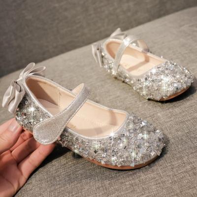 China Fashion Trend New Big Kids Girls Rhinestone Sandals Party Dance Shoes Children's Silver Bling Princess Bow Crystal Shoes for sale