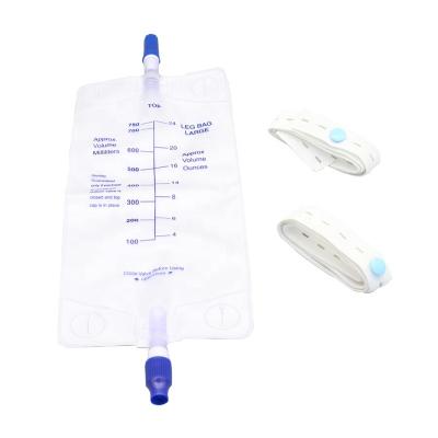 China Disposable PVC Urine Leg Bag/Adult Urine Leg Bag 750ml 500ml 350ml Urinary Drain Bag With Comfort Straps for sale