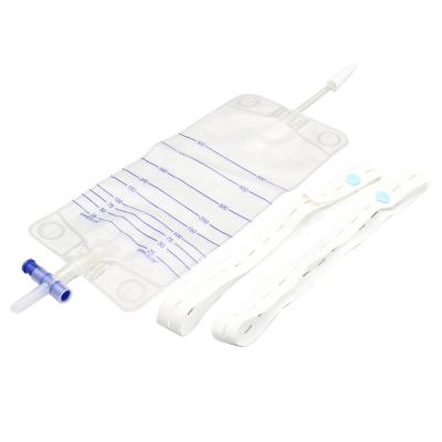 China Disposable PVC 500ml 750ml urine leg bag with t-valve urine bag with belt male urine leg bag silicone band strap for sale