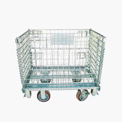 China Industrial Logistics Transport Warehouse Storage Cages Stackable Wire Mesh Pallet Wheel Storage Cage for sale