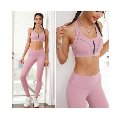 China 2021 New Design Breathable Sports Wear Shockproof Zipper Fitness Legging Gym Yoga Top Set for sale