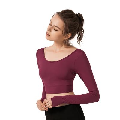 China Breathable Manufacturers Ensure Autumn Winter Yoga Top Comfort Chest Pad Sports Shirts Fit Yoga Wear for sale