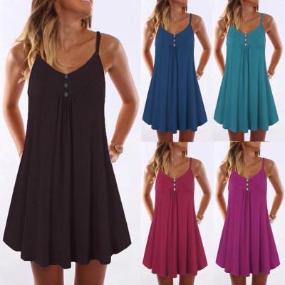 China New Design Solid Color Summer Washable Dress 2021 Sleeveless Ruffle Edge Ladies Dress for sale