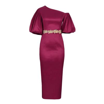 China Fashion Wine Red Cocktail Formal Dress Fitness Back Zipper Washable Business Dress for sale