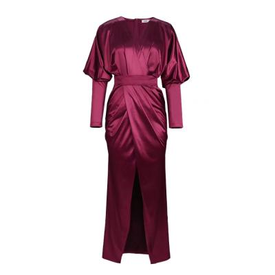 China Elegant Fashion Washable Chic Wine Red Dress Pleated High Slit Shiny Evening Dress for sale