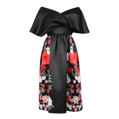 China New next retro elastic waist European V-neck high neckline dress washable floral print slim casual dress for sale