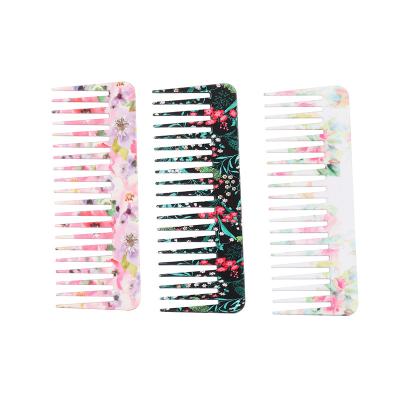 China Factory Supply Sales New Design Flower Pattern Water Transfer Waterproof Hot Large Tooth Plastic Hair Rake Comb Comb for sale