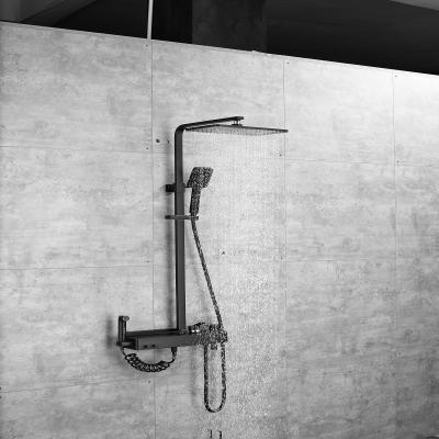 China Sliding Bar Hotel Rainless Shower Set Matte Black Shower Rain Shower Mixer for sale