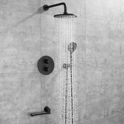 China Without Slide Bar Bathroom Shower Set Thermostatic Shower Panel Black Shower for sale