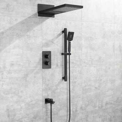 China Modern Hotel Bathroom In Wall Thermostatic Matte Black Shower Mixer Shower Set for sale