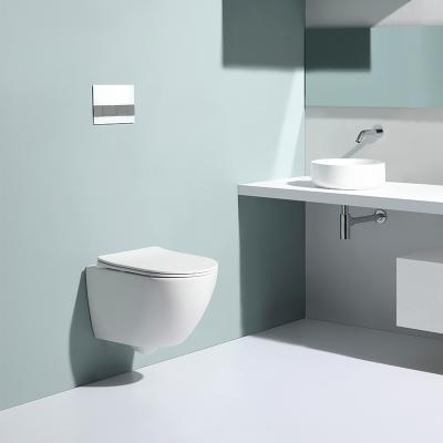 China Ceramic Tank Slow Down Seat Cover Toilet WC Wall Hung Hidden Rimless Wall Hung Toilet for sale