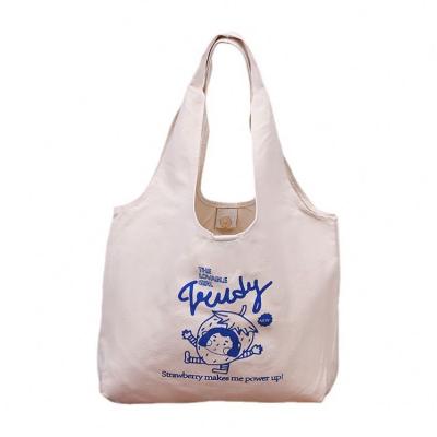 China Wholesale Cotton Tote Canvas Promotional Letter Folding T-shirt 100% Shopping Tote Bag for sale