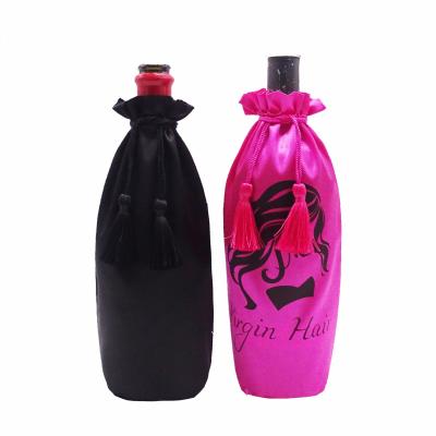 China Manufacturer Custom Logo Dongguan Black Pink Luxury Recyclable Drawstring Wine Bottle Gift Bag Pouch for sale