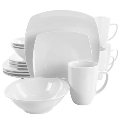 China 16 Piece Viable Pure White Square Ceramic Porcelain Cup Dinnerware Bonechina Dinner Set Dinnerware Sets for sale