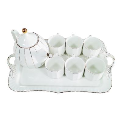 China Viable European Luxury Gold Decorated Porcelain Exquisite Coffee Ceramic Tea Sets With Teapot Cups And Tray for sale