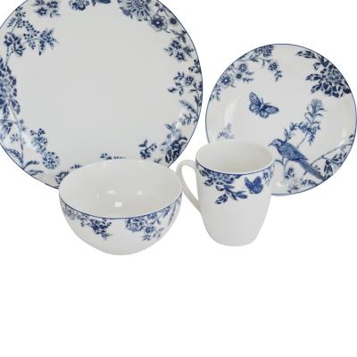 China Viable hot selling Chinese antique blue and white porcelain dyllic flowers and birds style dinnerware set dinnerware sets for sale